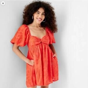 Future Collective Floral Print Puff Short Sleeve Mini Dress - Orange Size XS